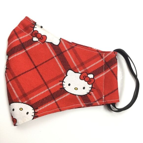 2/$15 - Hello Kitty Mask, Red Plaid Hello Kitty Face Mask, Filti Filter - Picture 1 of 15